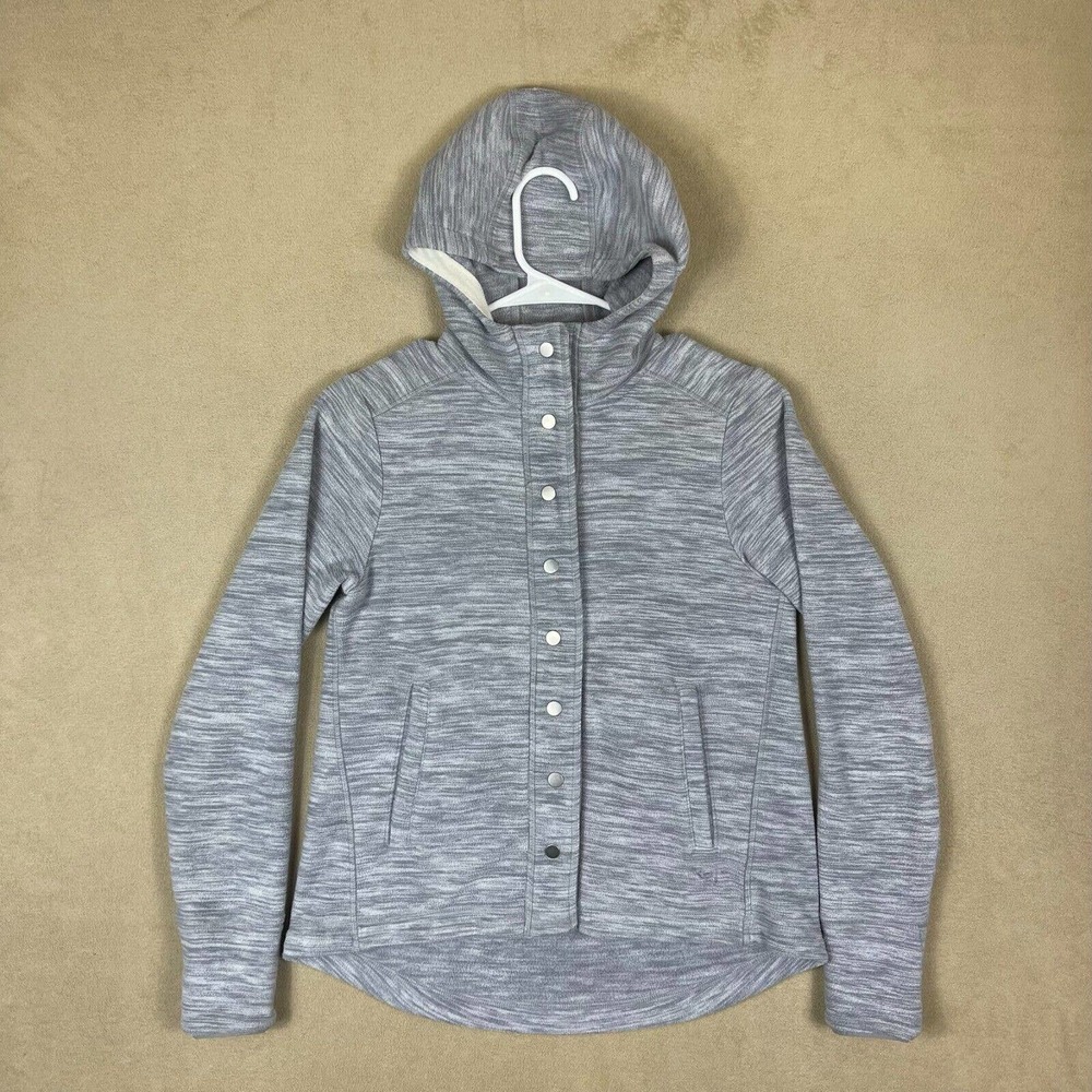 Mountain Hardware Hoodie Fleece Jacket Womens XS Gray Snap Closure Pocket